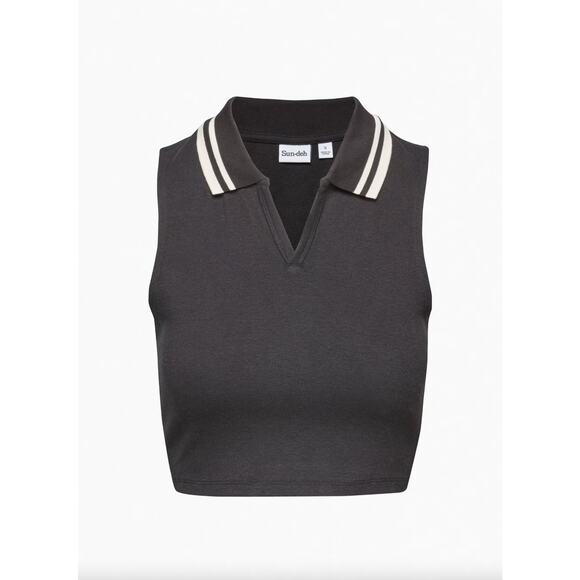 Artizia Knox Cropped Polo Tank Top Black Small Collar Sporty Preppy Sleeveless - Picture 1 of 6
